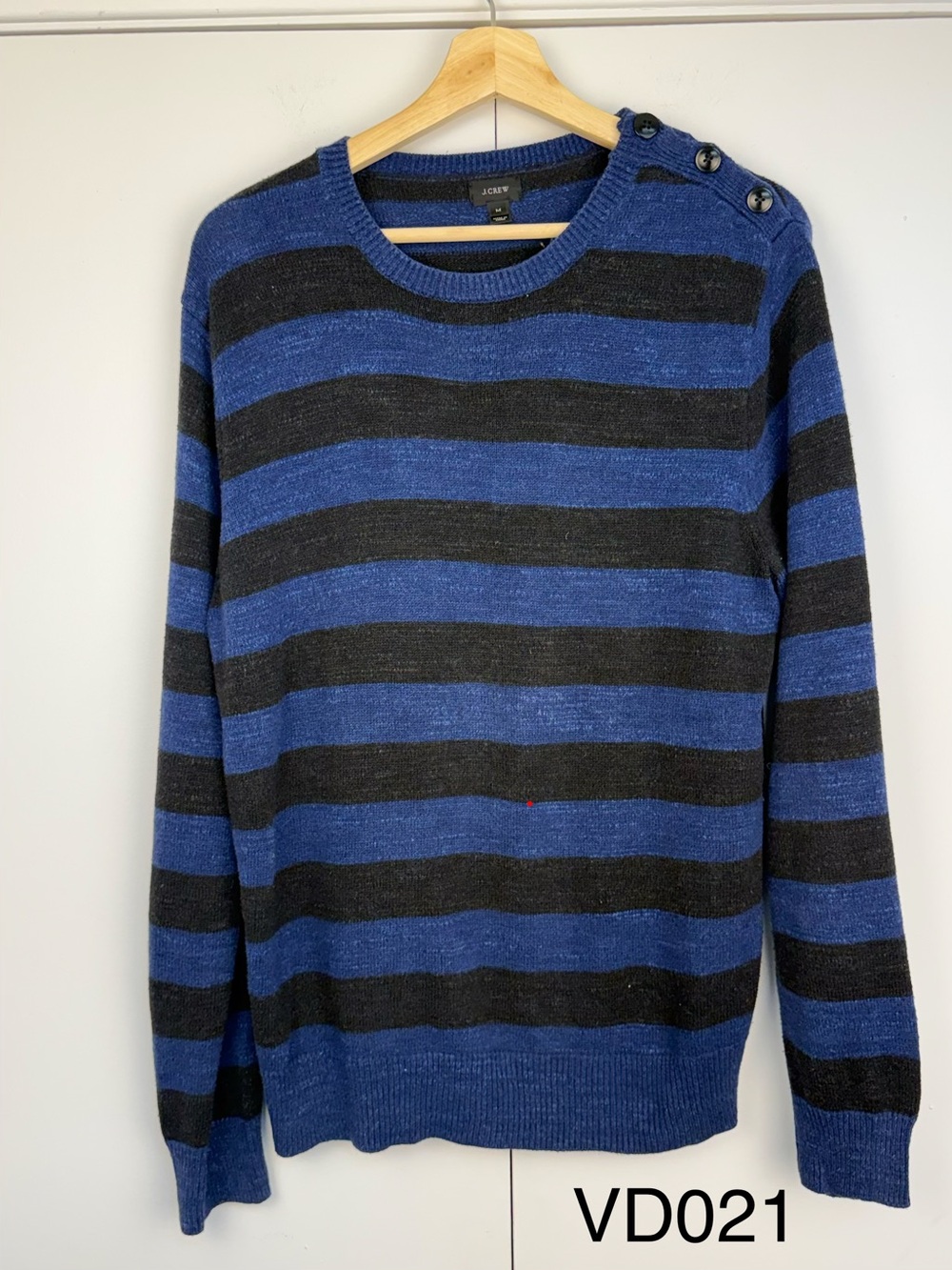 J.Crew Men's Blue Charcoal Striped Shoulder Button Sweater M